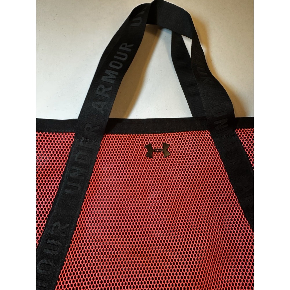 Under Armour Mesh Tote Bag Neon Orange Black Athletic Gym Beach Carryall Large
